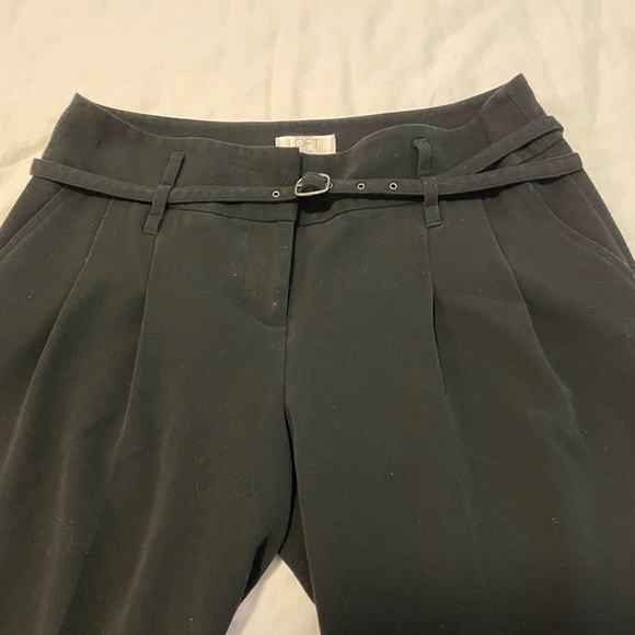 LOFT Pleated Wide Leg Trousers with belt Dress Pants Culottes Black Women’s 4P - Picture 4 of 9